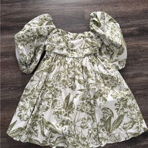 Abercrombie & Fitch Olive Green Floral Puff-Sleeve Dress